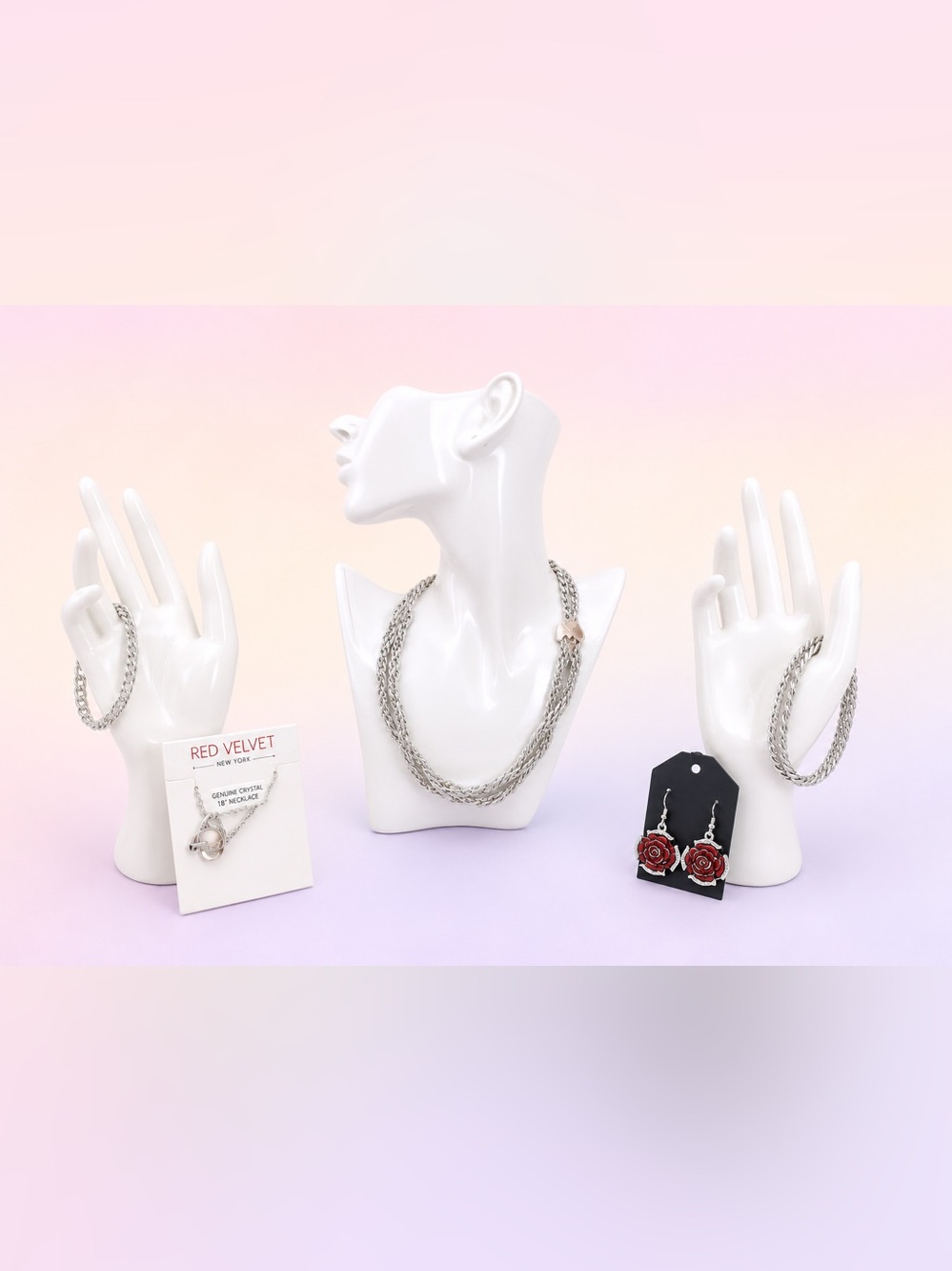 Silver Tone 7 Pc Lot Necklace Bracelet Bangles Earrings Firefighter Wife